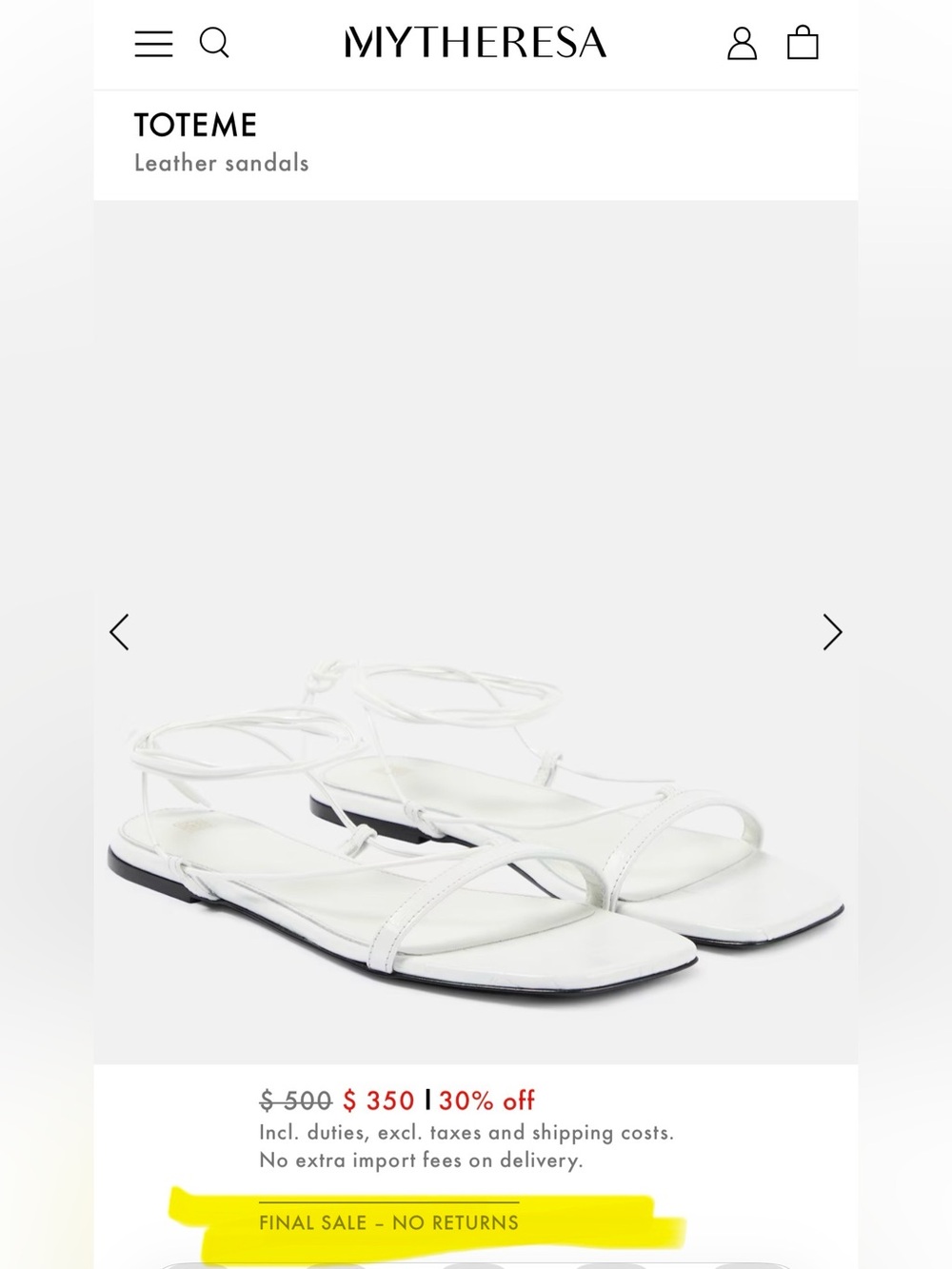 Toteme White Leather Lace-Up Flat Sandals